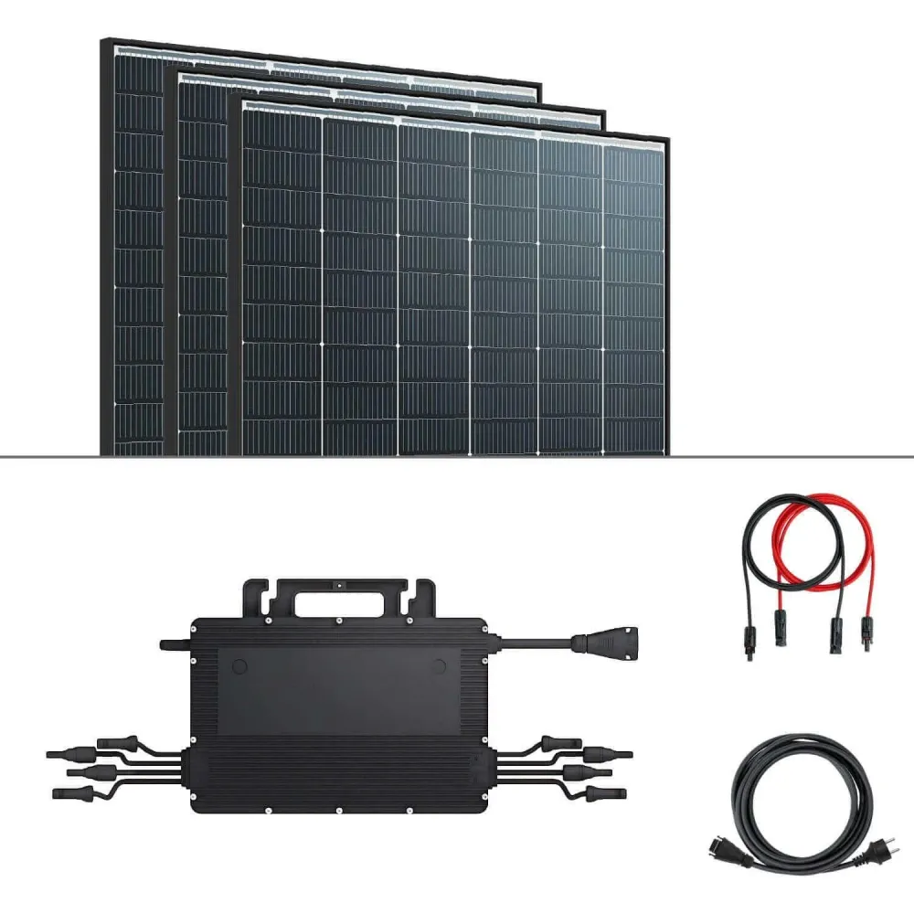 1680Wp balkong kraftverk set - 4x JA solar full svarta moduler - Hoymiles HMS-1600-4T