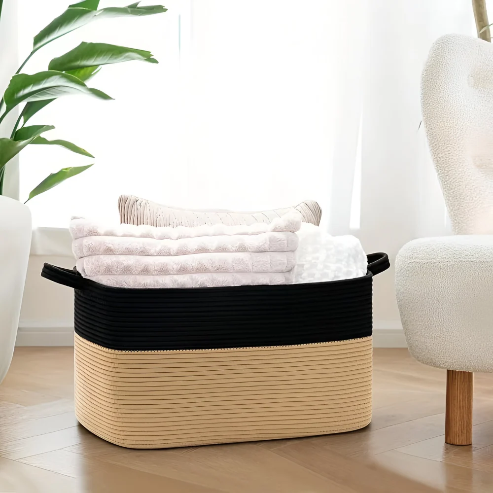 Bomullssnöre Förvaringskorg Rektangulär 65L – Generös Tvättkorg & Leksakslåda – 55x38x30cm Brun
