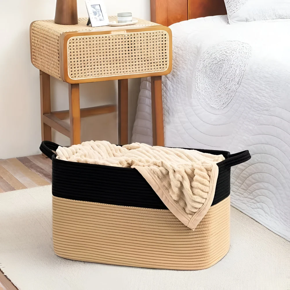 Bomullssnöre Förvaringskorg Rektangulär 65L – Generös Tvättkorg & Leksakslåda – 55x38x30cm Brun