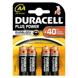 Duracell, Plus MN1500 AA-batterier, 4-pack, läckagesäkra