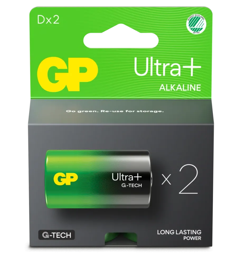 Engångsbatteri GP Ultra+ D / LR20 2-pack