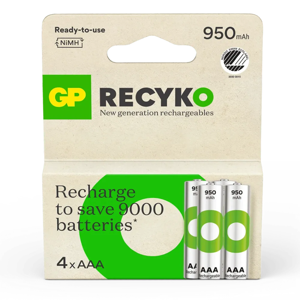 Uppladdningsbart batteri GP ReCyko AAA med 950 mAh - 4-pack