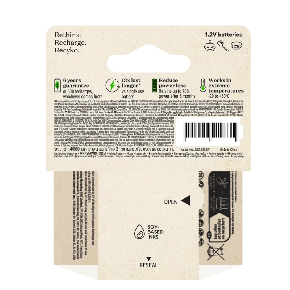 Uppladdningsbart batteri GP ReCyko AAA med 950 mAh - 4-pack