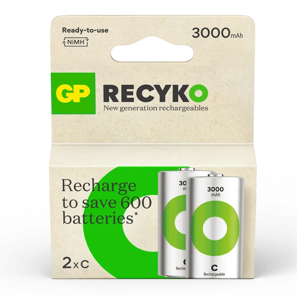 Uppladdningsbart batteri GP ReCyko C / LR14 med 3000 mAh - 2-pack