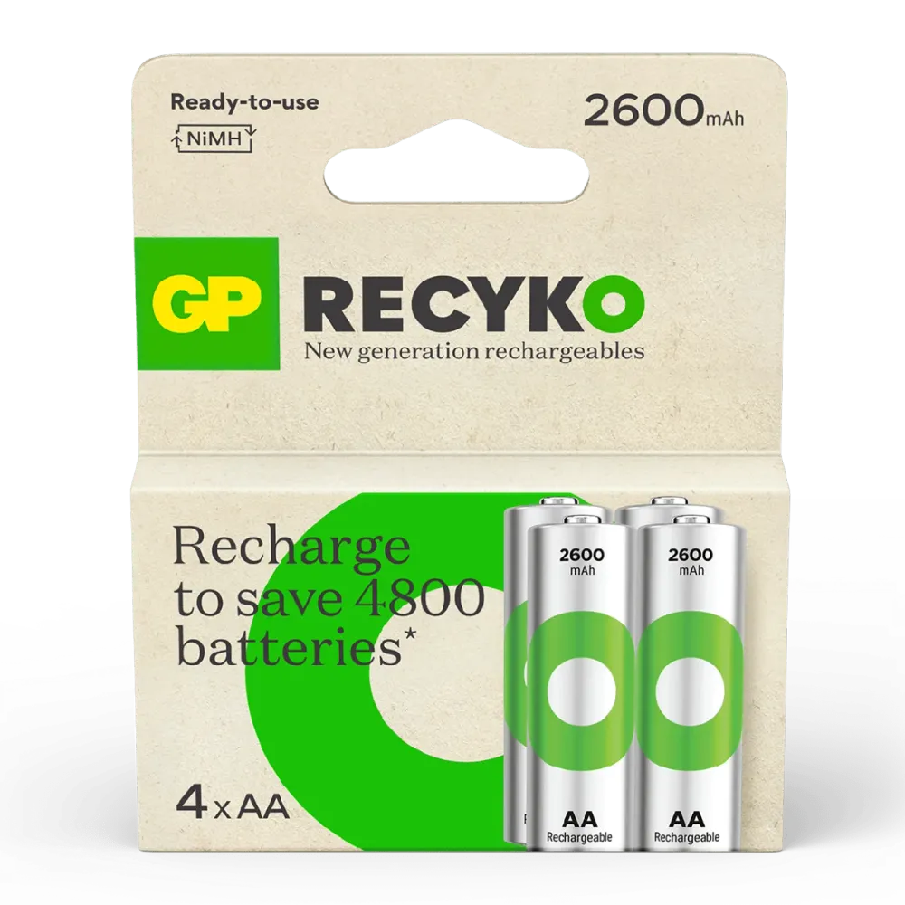 Uppladdningsbart batteri GP ReCyko AA / LR6 med 2600 mAh - 4-pack