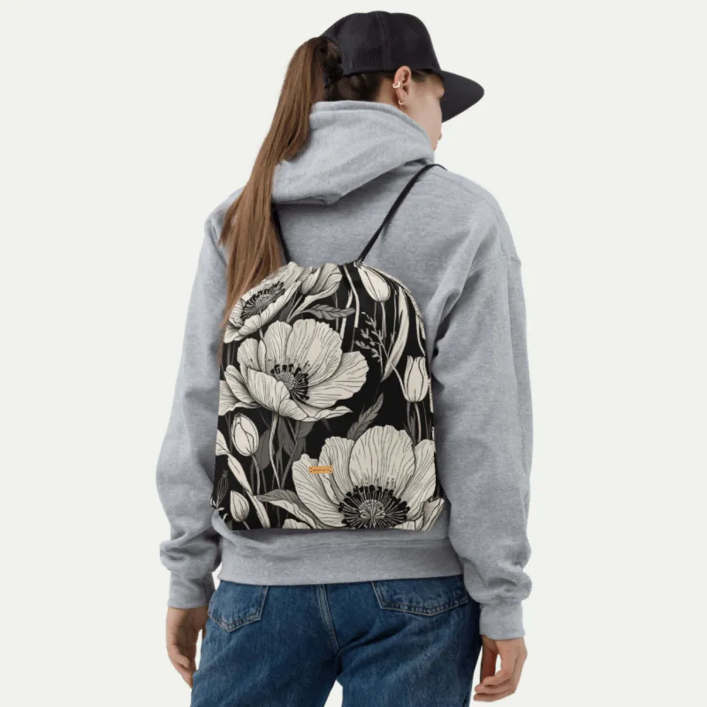 Gympåse SVARTBLAD – Svartvita blommor