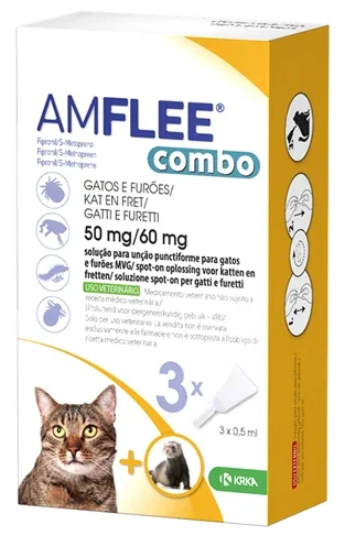 Amflee Combo Spot On Katt 50 mg – 3 pipetter - Fipronil och s-metopren - Komplett skydd för katter, illrar och miljö