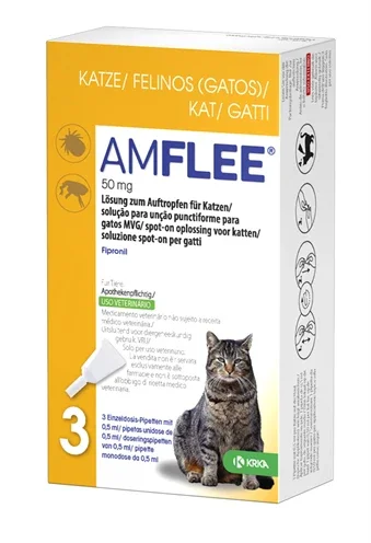 Amflee Spot On Cat – 3 pipetter – Skydd mot loppor, fästingar och löss