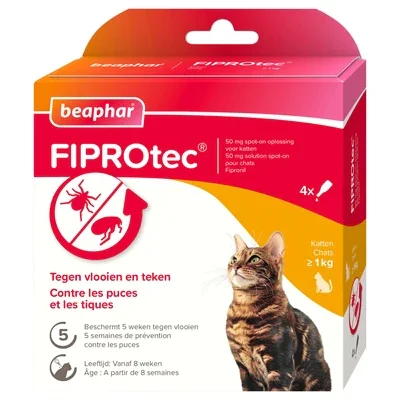 Beaphar Fiprotec Katt – 4 pipetter – Mot loppor och fästingar – Från 1 kg och 8 veckor