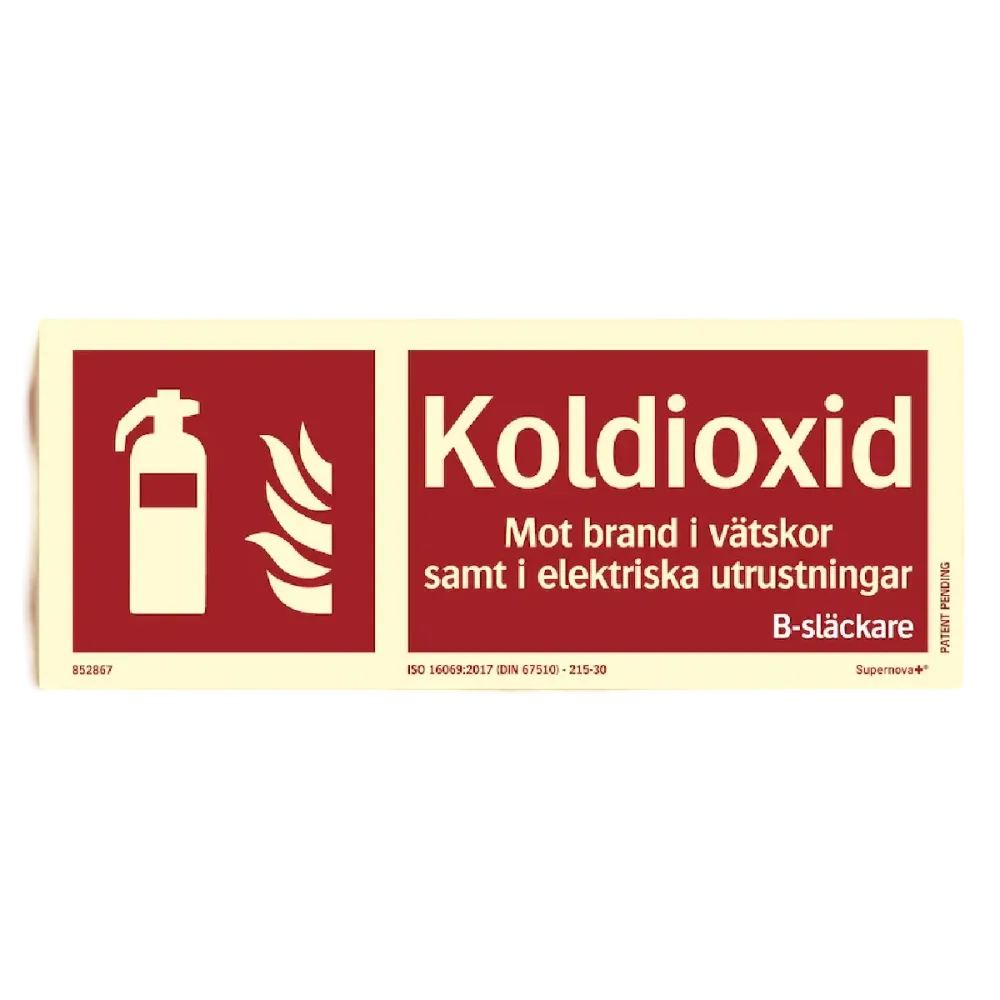 Färgefterlysande Brandskylt "Koldioxid" - Supernova®