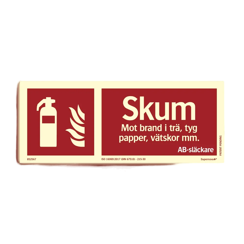 Färgefterlysande Brandskylt "Skum" - Supernova+®