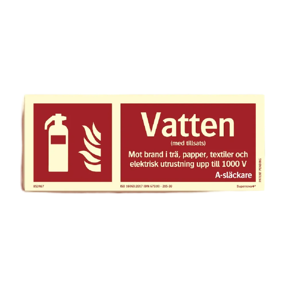 Färgefterlysande Brandskylt "Vatten" - Supernova®