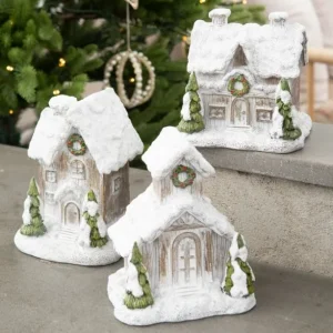 Juldekoration Inomhus set om tre Hus Snöstad Mix