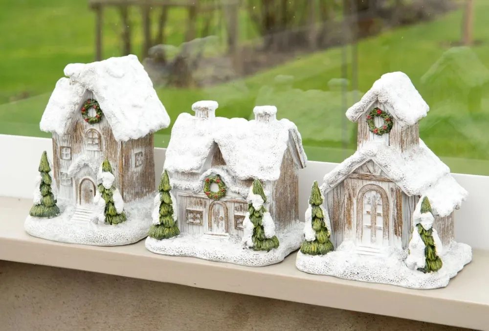 Juldekoration Inomhus set om tre Hus Snöstad Mix