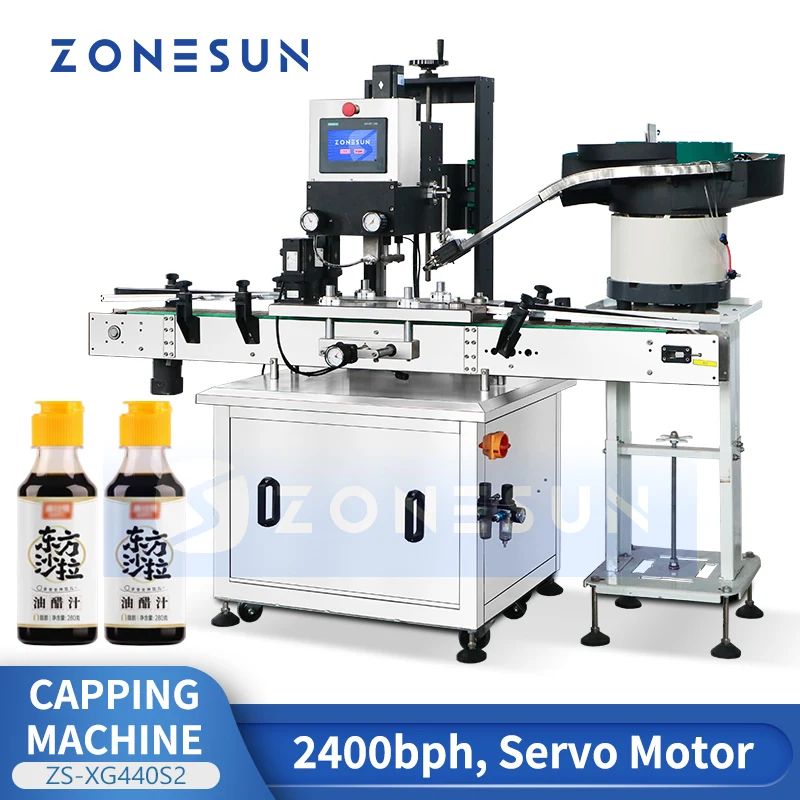 ZONESUN ZS-XG440S2 Automatic Servo Capper Dual-Track Bowl Feeder
