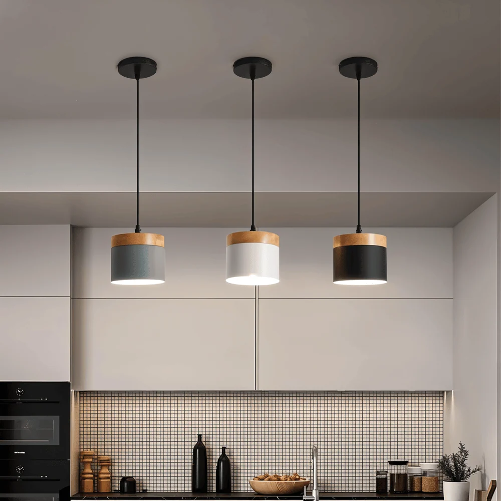 Cylinder Chic – Pendellampa i Steel och Varmt Trä Vit