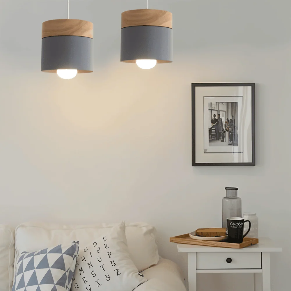 Cylinder Chic – Pendellampa i Steel och Varmt Trä Vit