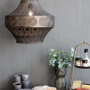 Taklampa gl. m. mönster H60 / Ø46 cm antik brons