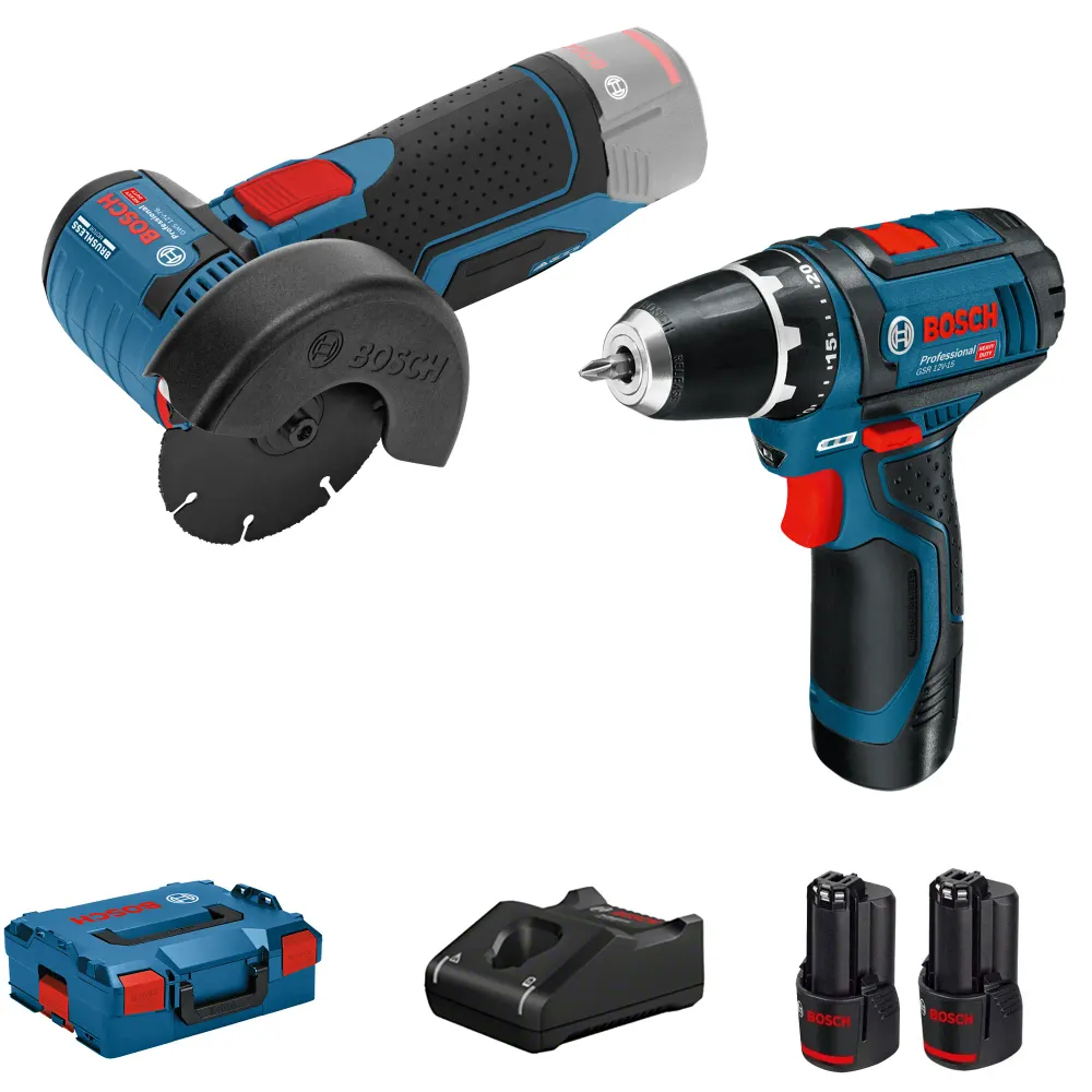 Kombinationssats Bosch Professional GSR 12V-15 + GWS 12V-76 12V 2Ah