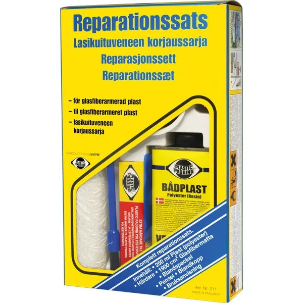Plastpadding, reparationssats för glasfiber, 4 delar, komplett uppsättning för reparation av båtar och surfbrädor