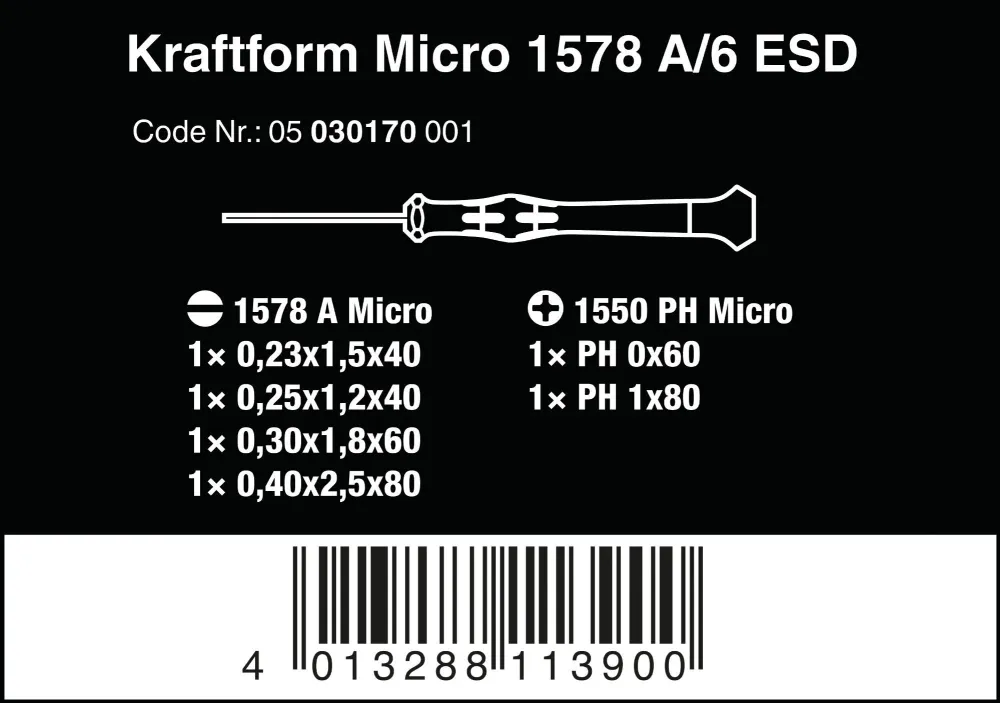Wera 1578 /6 ESD Elektriker-skruvmejselsats + rack, 6 delar