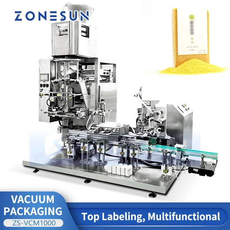 ZONESUN ZS-VCM1000 Automatic Brick Bag Grains Filling Vacuum Sealing Labeling Machine Line