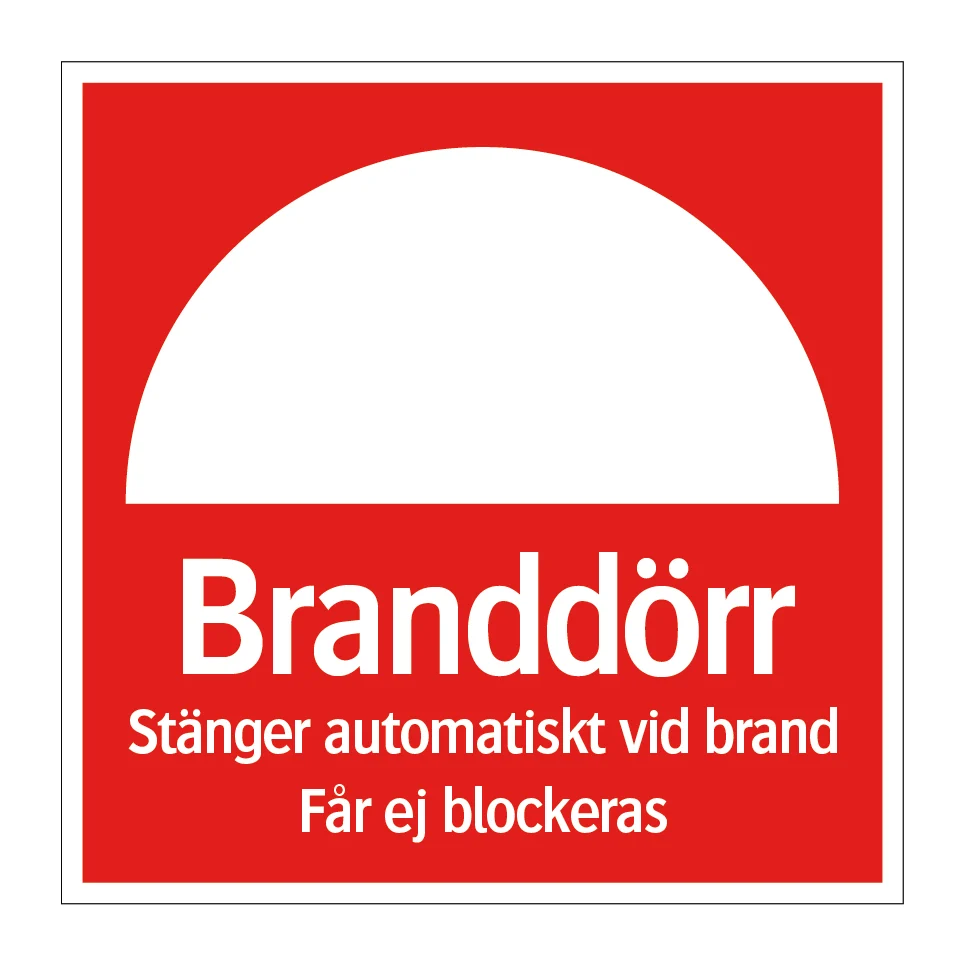Branddörr stänger automatiskt vid brand får ej blockeras 210x210mm