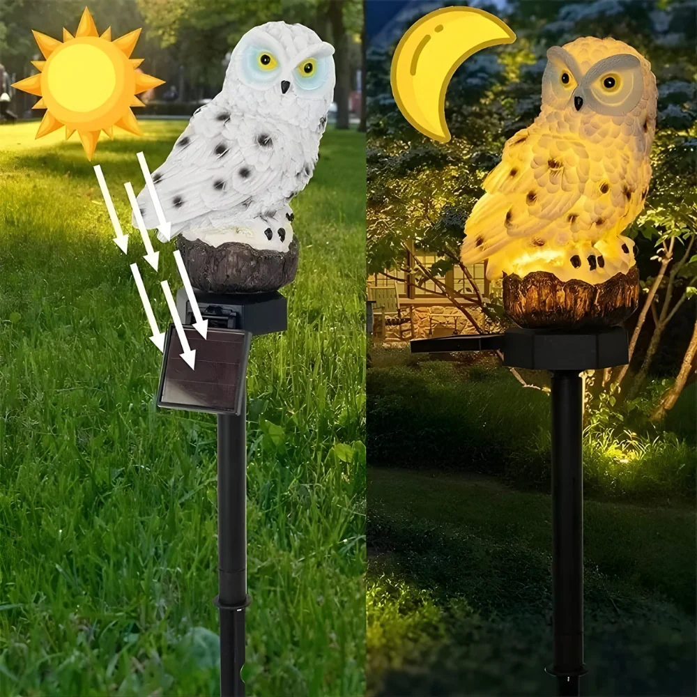 GlowOwl™ – Solcellsdriven Trädgårdsuv-lampa Vit