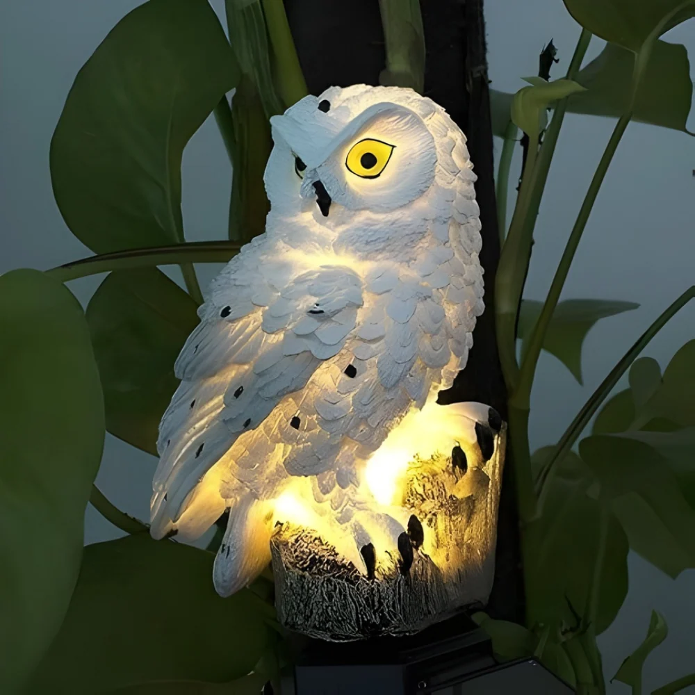 GlowOwl™ – Solcellsdriven Trädgårdsuv-lampa Vit