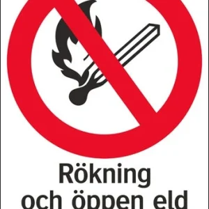 Förbudsskylt "Rökning och öppen eld förbjuden"
