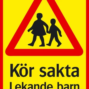 Trafikskylt - Kör sakta - Lekande barn