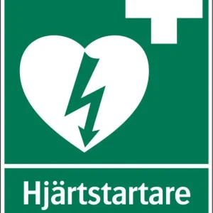 Första hjälpen skylt "Hjärtstartare" Systemtext - dubbelsidig