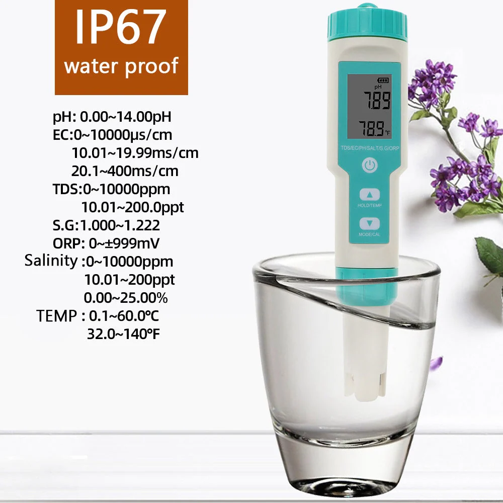 7 i 1 digital salthalt PH TDS TEMP SG EC ORP Tester Vattenkvalitetsmätare