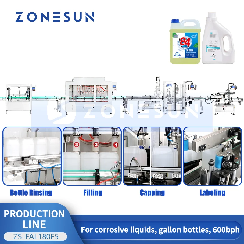 ZONESUN ZS-FAL180F5 Corrosive Liquid Packaging Line Gallon Bottles & Chemicals