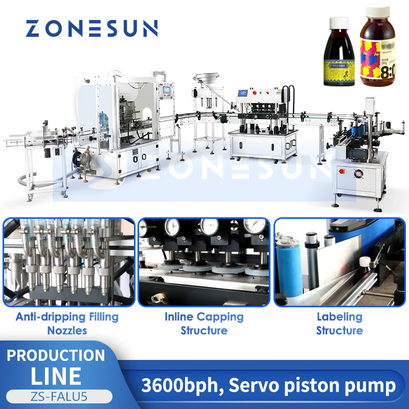 ZONESUN ZS-FALU5 Honey Syrup Filling, Capping & Labeling Line Viscous Products