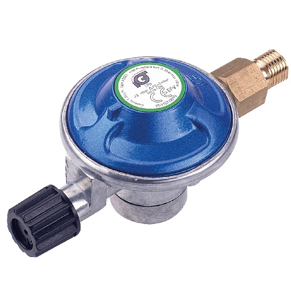 IGT, Gasregulator, 7/16" gänga, 30 mbar, 1/4" V, marint godkänd EN16129-D-M
