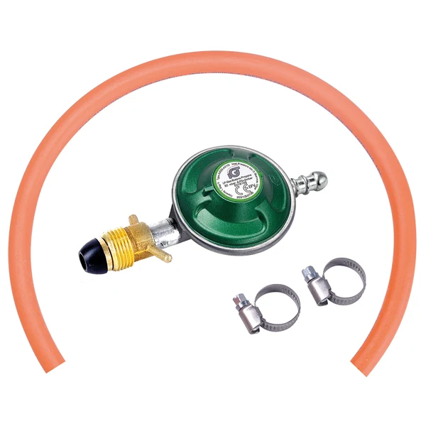 IGT, Gasregulator Sverige EN16129, POL basic, 2 meter gummislang Ø8mm, 30 mbar, Grön topp, Silver bas