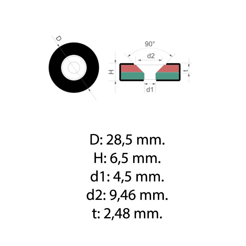 Countersunk gummimagnet, 29x7 mm