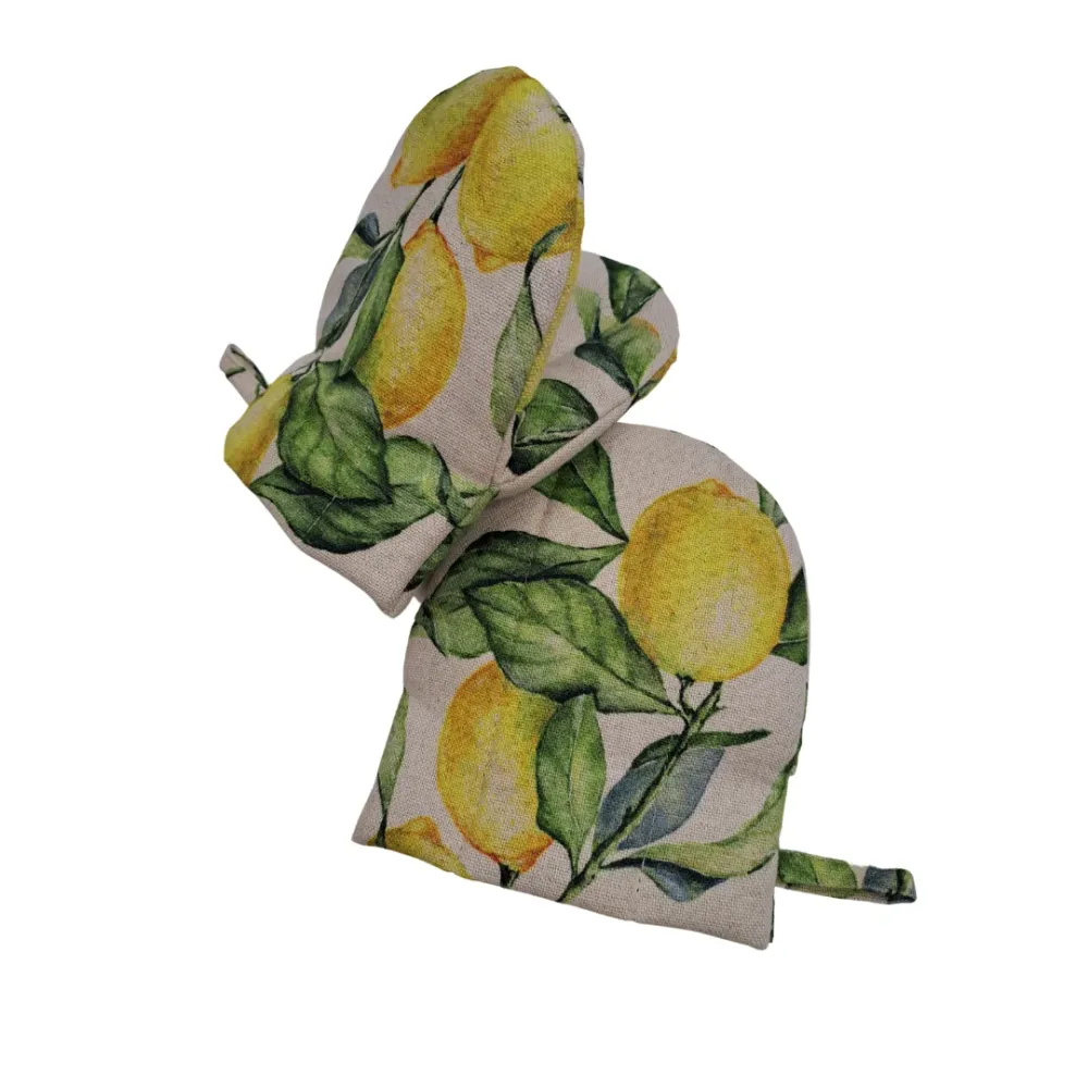Oven Glove Double Wool Filling - Lemon Linen