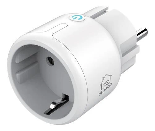 Plastplug Strömbrytare/Plug Relä, WiFi, Deltaco Smart Home, Smart Kompakt Plug, (EU), 10A, timer, Vit