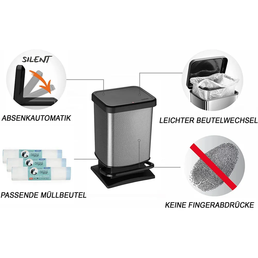 Rotho Paso 20L metallavfallskorg med pedal
