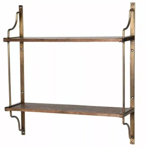 Vägghylla Trä Antik Mässing/Trä 56x14,5x60,5cm HH