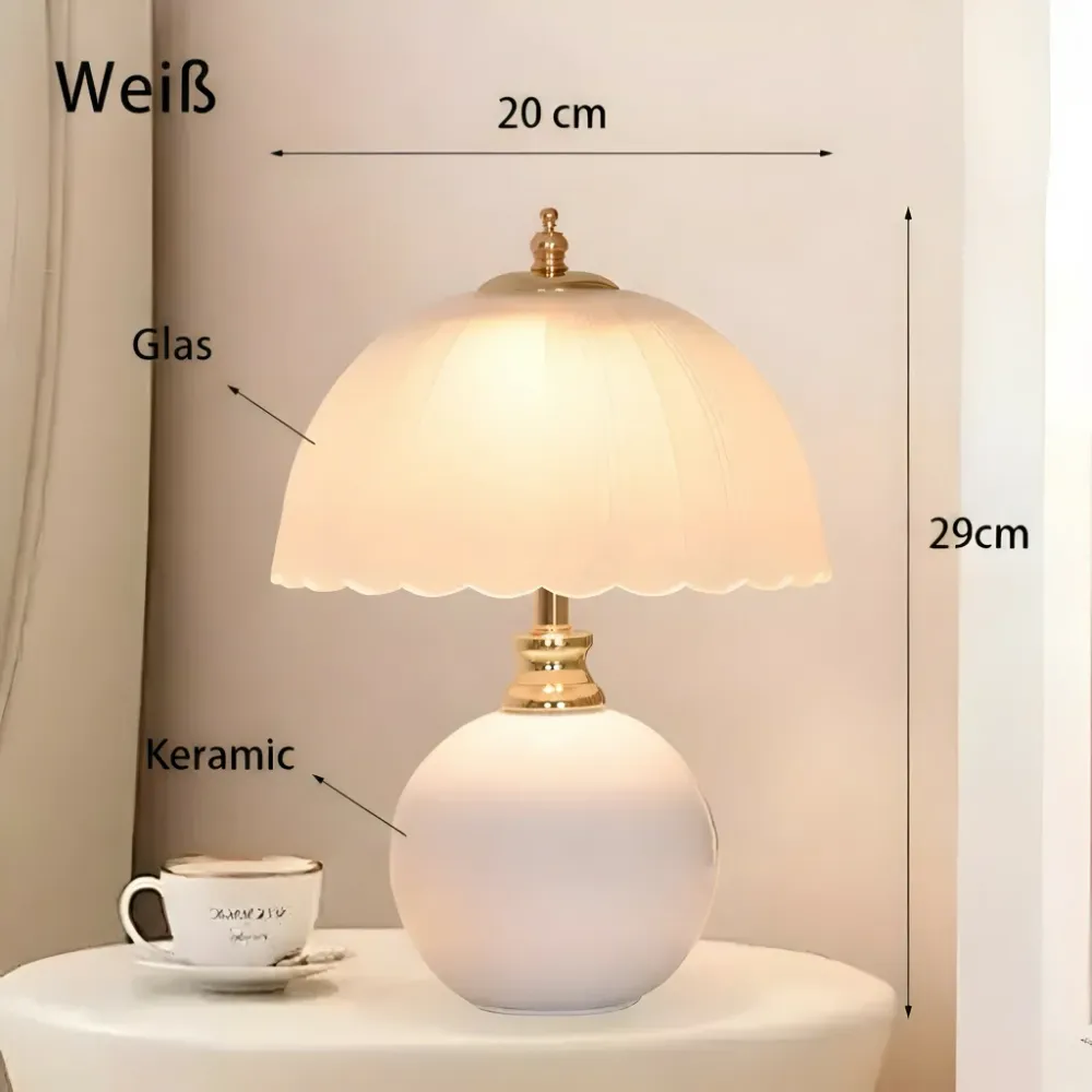 Keramisk Kuppel Bordslampa - Stilren Nattduksbordslampa för Moderna Sovrum Vit