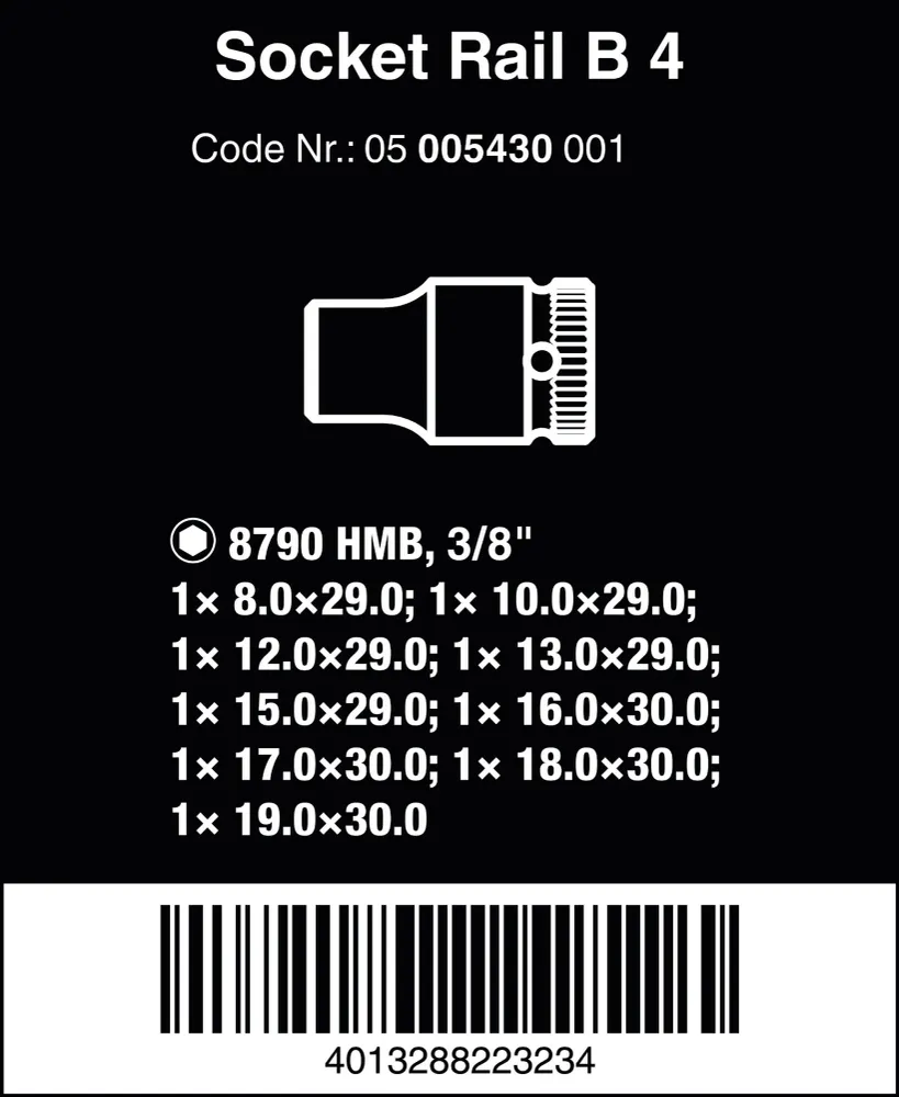Wera Hyls-magnetlist B 4 Zyklop hylsmejselinsats-sats, 3/8"-fattning, 9 delar