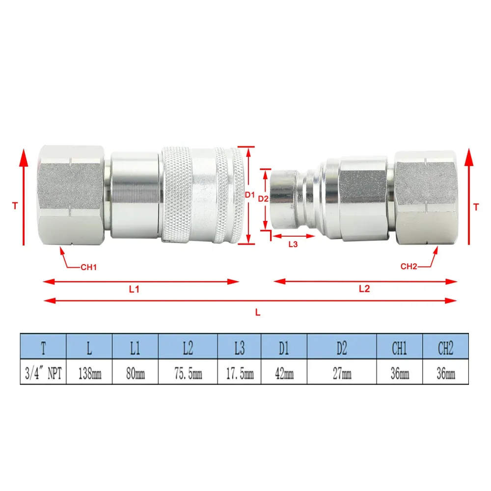 3/4" NPT-par hydraulisk plattfäste för kompaktlastare för Bobcat ISO 16028