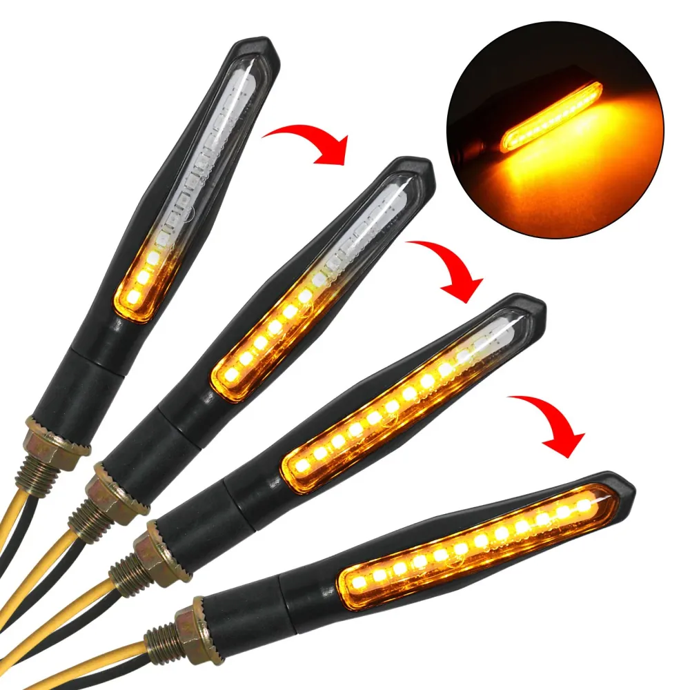 2x M10 sekventiell flödande LED -motorcykel blinkers indikatorlampor lampa bärnsten