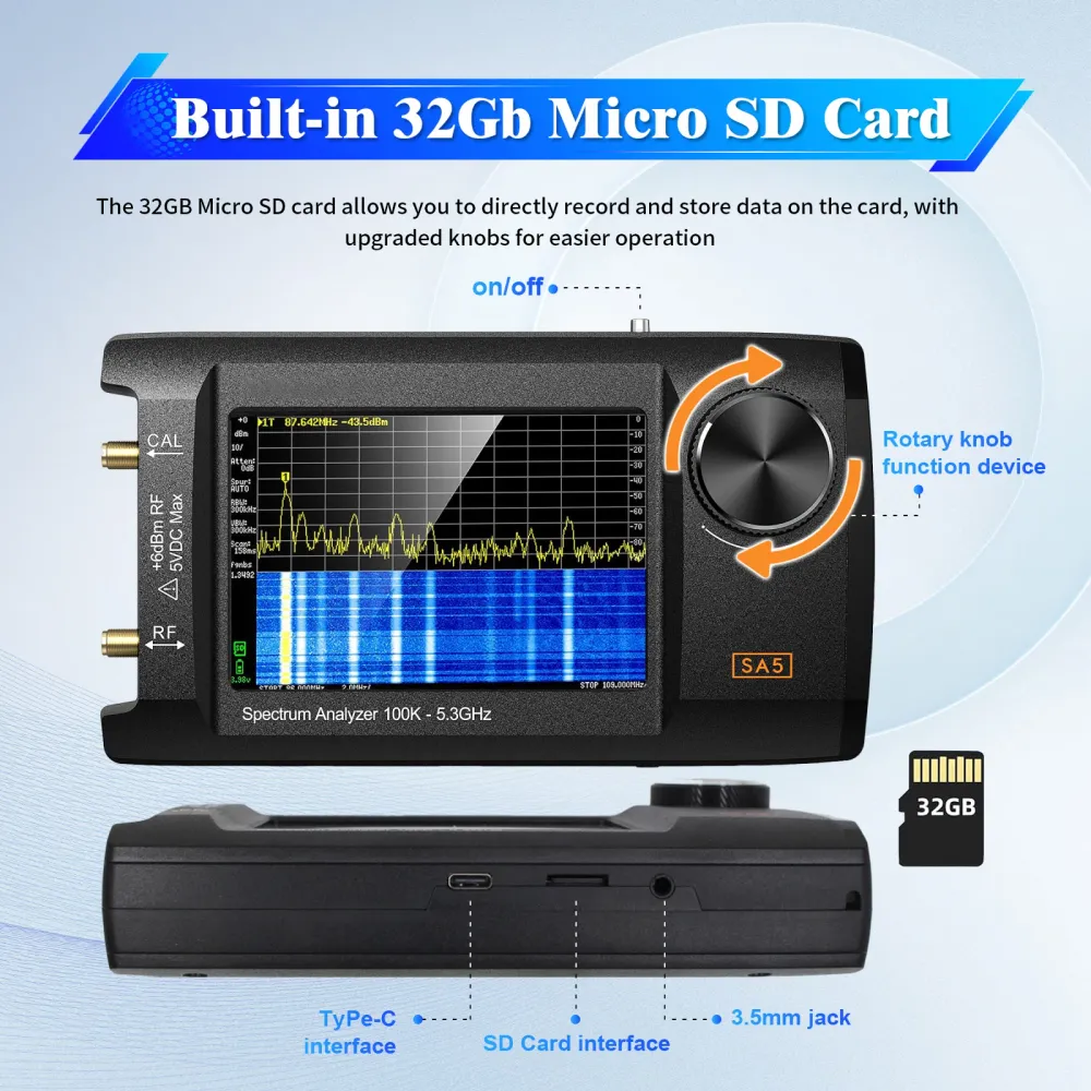4" IPS LCD SA5 multifunktionell spektrumanalysator 100k-5.3GHz signalgenerator
