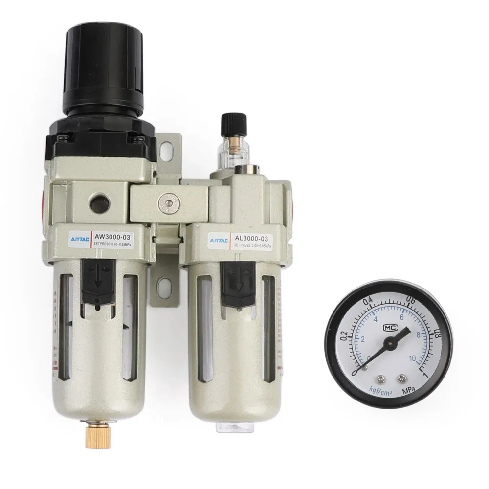 3/8" Luftkompressorfilter Olje- och vattenseparatorfälla med regulatormätare
