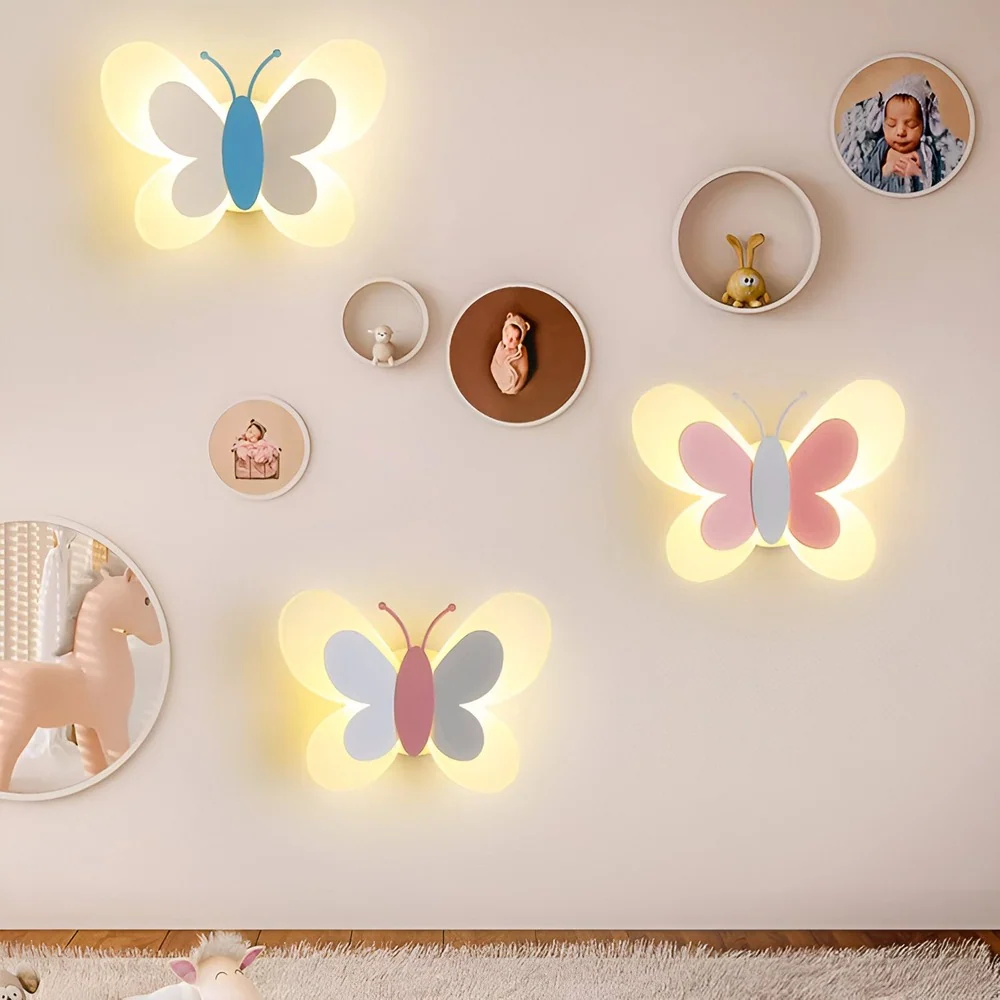 BrilliButterfly Vägglampa - Charmig Akrylvägglampa med Fjäril - Färgglada Vägglampor LED Inomhus Bla