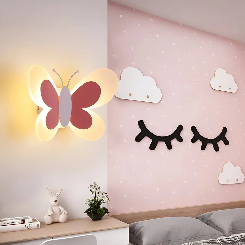 BrilliButterfly Vägglampa - Charmig Akrylvägglampa med Fjäril - Färgglada Vägglampor LED Inomhus Bla